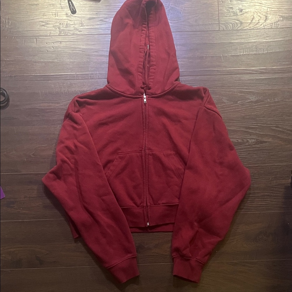 Red cropped Zip-Up Hoodie